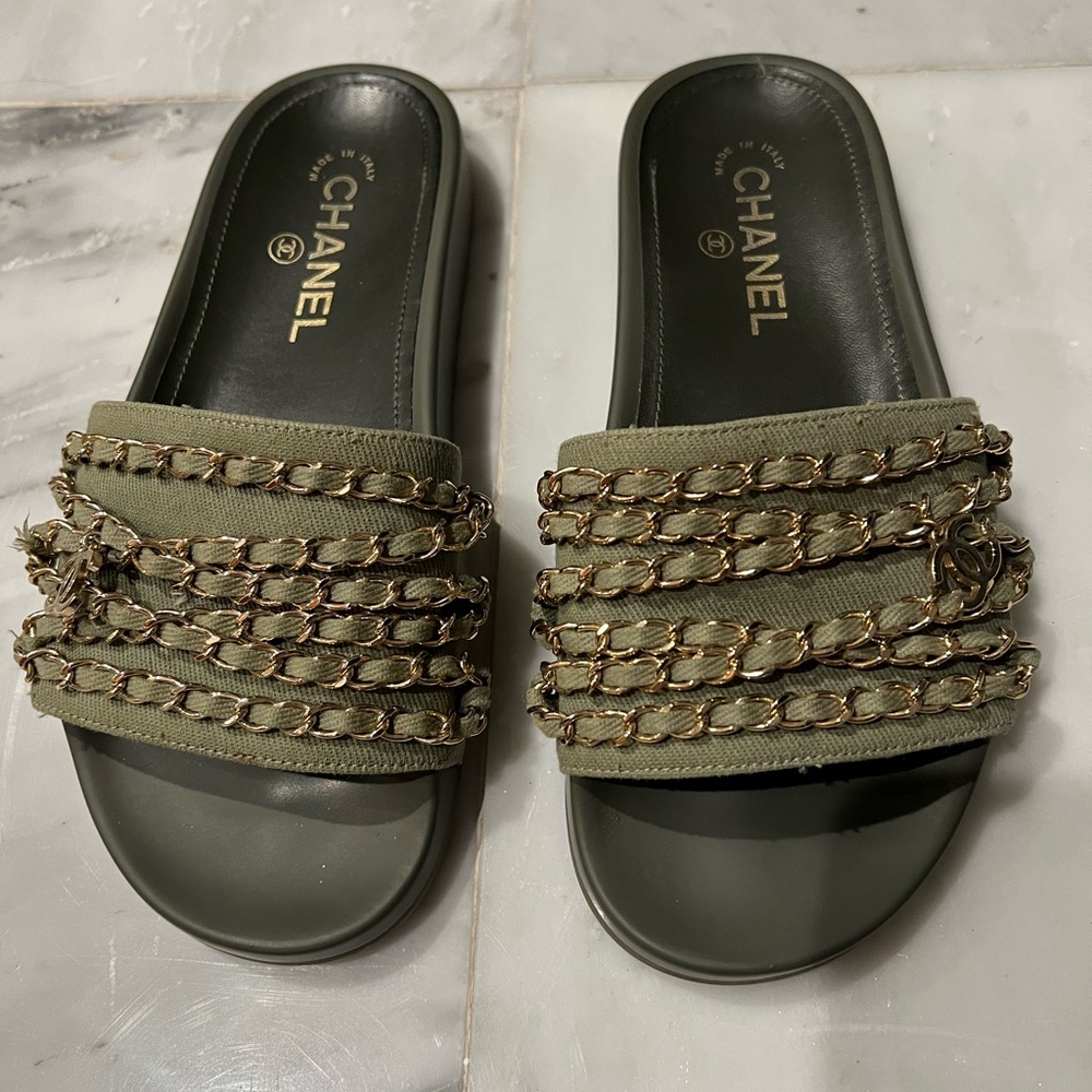 Olive Green Chanel Slides - image 3